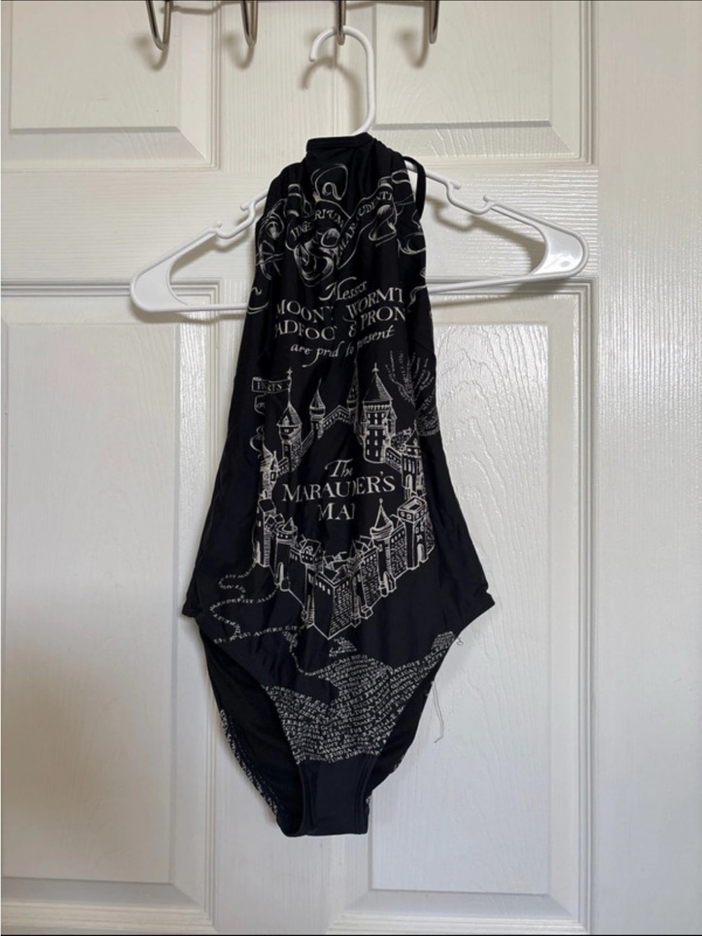 Warner Bros. Black One-Piece Bodysuit with White Marauder's Map Print